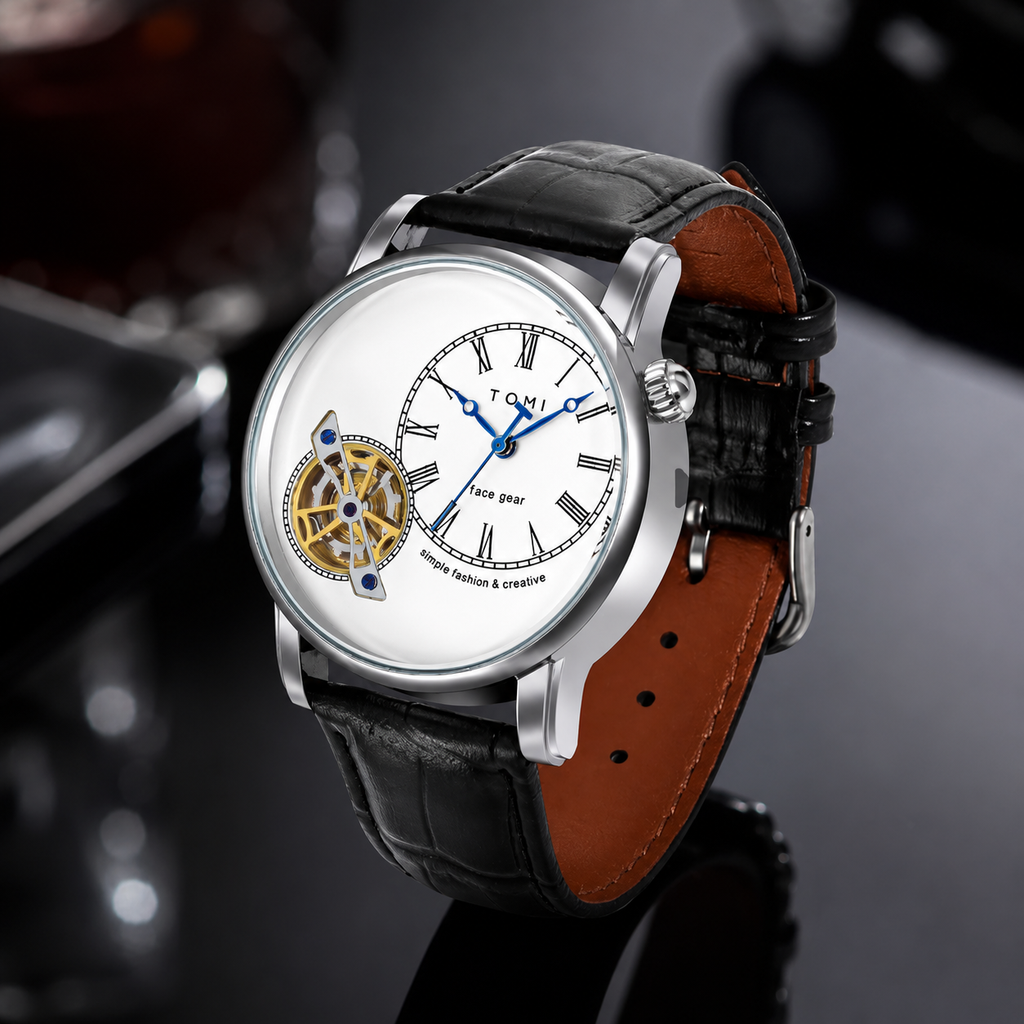Men's Watch Analog Leather Wrist Watch – Elegant Quartz Watch With Double Strap & 3ATM Waterproof ( Random Color )
