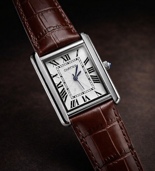 Cartier Style Rectangular Analog Watch for Men – Brown Leather Strap | Quartz Wrist Watch - Golden