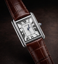 Cartier Style Rectangular Analog Watch for Men – Brown Leather Strap | Quartz Wrist Watch - Golden