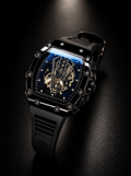 Men's Black Square Skeleton Watch with Skeleton Dial